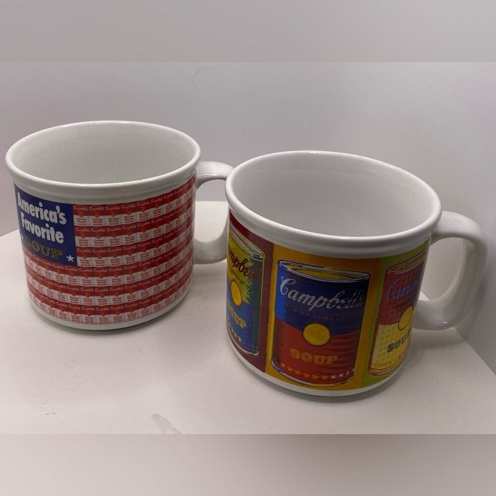 Vintage Pair of Campbell’s Soup Andy Warhol USA Flag Mugs — Pop Art Collectibles